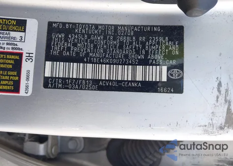 2009 Toyota Camry Le from USA, damaged, VIN 4T1BE46K09U273452